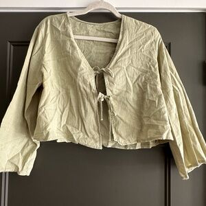 Amazon Light Olive Women's Tie Front Blouse